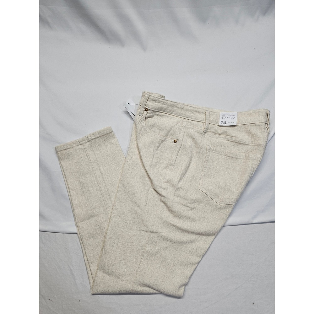 Lane Bryant Womens 14 Signature Fit Straight Leg Shimmer Pants Cream Gold New